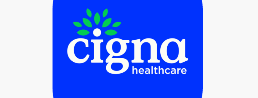 Cigna Healthcare logo on a blue background, used to represent insurance coverage for Inspire Recovery.