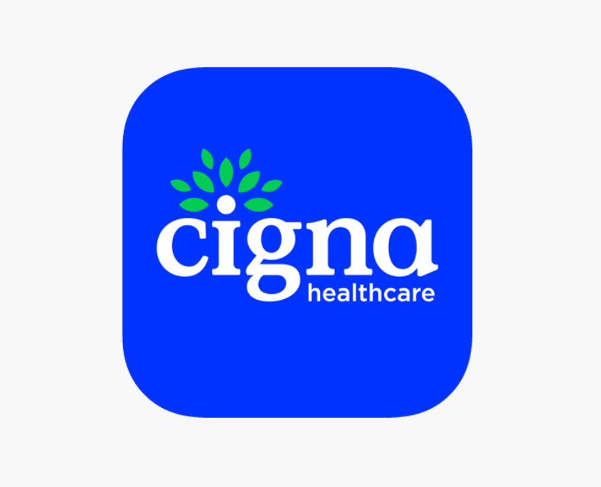 Cigna Healthcare logo on a blue background, used to represent insurance coverage for Inspire Recovery.